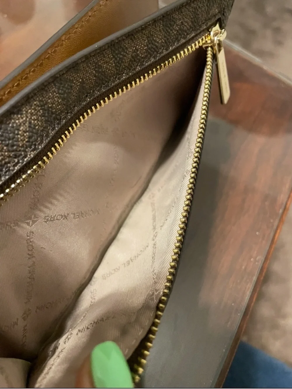 Michael Kors Brown MK Logo Continental Wallet with Tan Trim